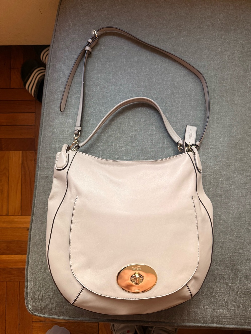Coach Pebbled Leather Hobo Shoulder Bag in Pale Pink with Gold Hardware